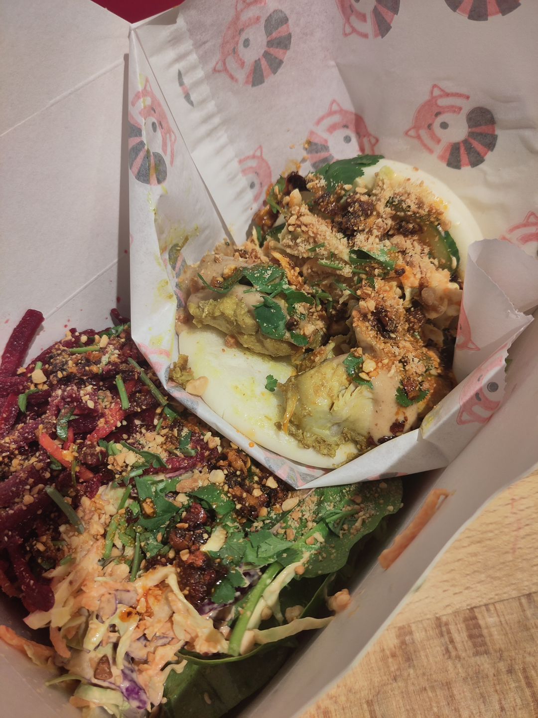 Satay Chicken Bao with Salad